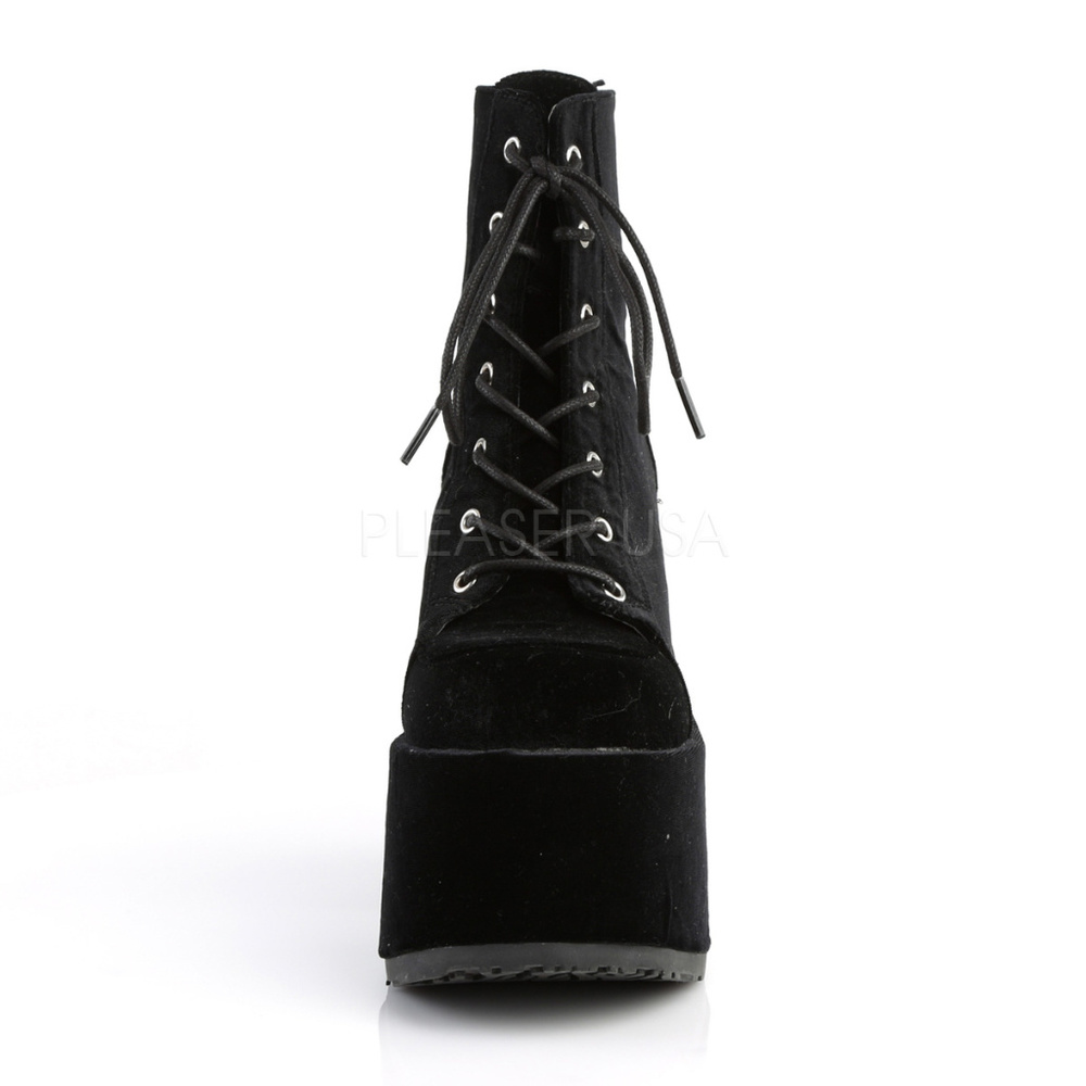 Velvet Platform Lace Up High Heel Ankle Boots - Picture 3 of 5